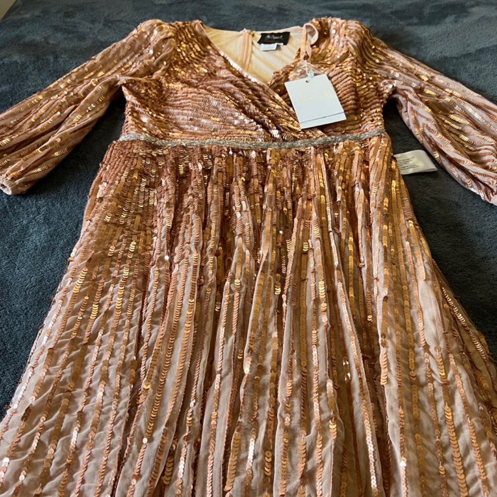 NWT Mac Duggal Sequined Wrap Over 3/4 Sleeve Gown Dress 5509 - Picture 10 of 14